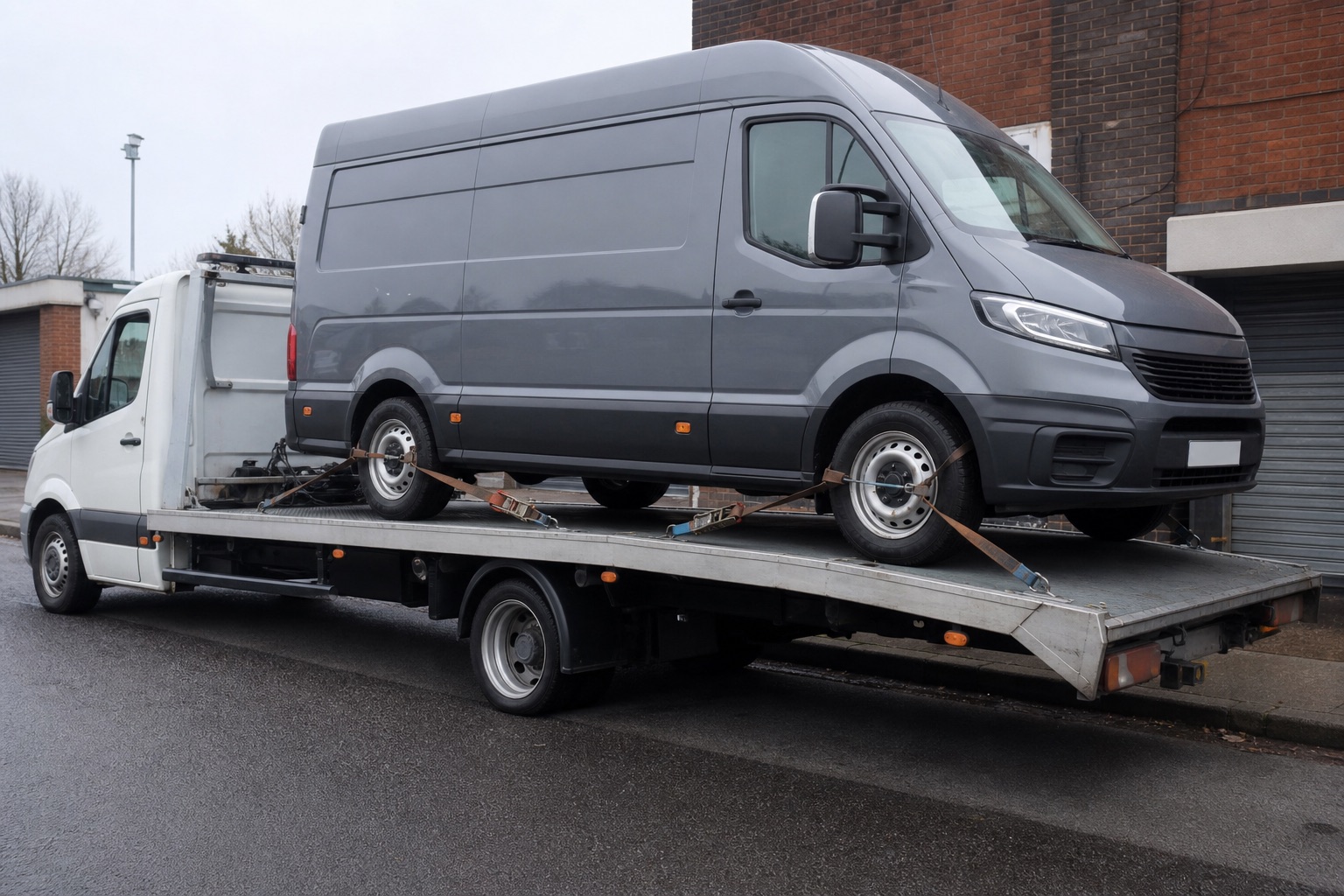 High-roof commercial van secured for recovery in South West London